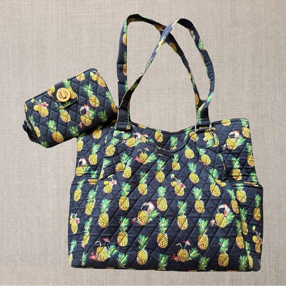 Vera Bradley Pineapple Paradise Get Going Tote And Turn Lock Zip Wallet